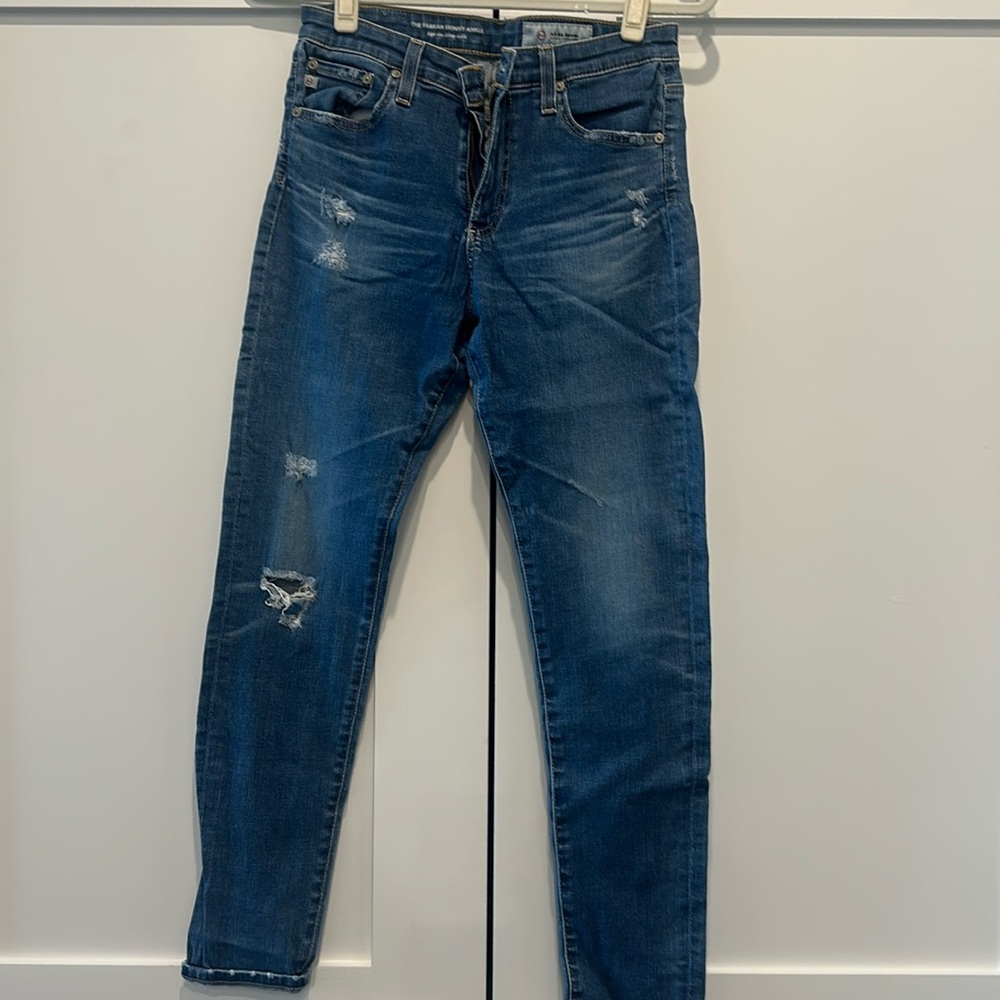 Ag Adriano Goldschmied Farrah Skinny Ankle High Rise Distressed Blue Jeans 28